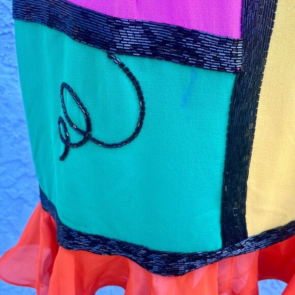 Vintage 1990 Fabrice Simon Couture Dress Beaded Silk NYC Size 10 - Picture 3 of 12